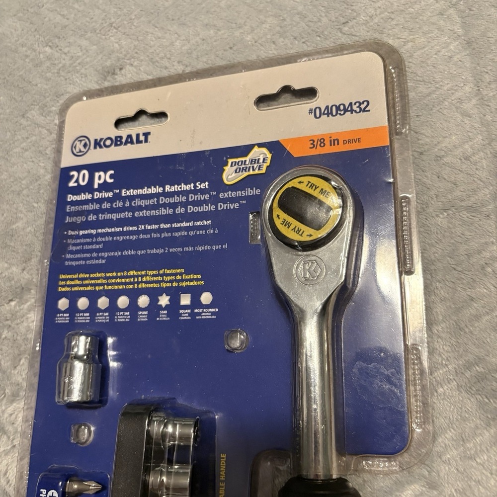 Kobalt 20 Pc Piece Double Drive Extendable Handle 3/8" Ratchet Socket 0409432 - Picture 3 of 5